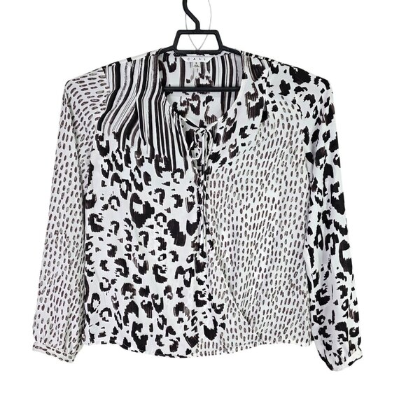 Womens Cabi Leopard & Striped Print Blouse Tie Neck 100% Polyester Long Sleeve S - Picture 1 of 8